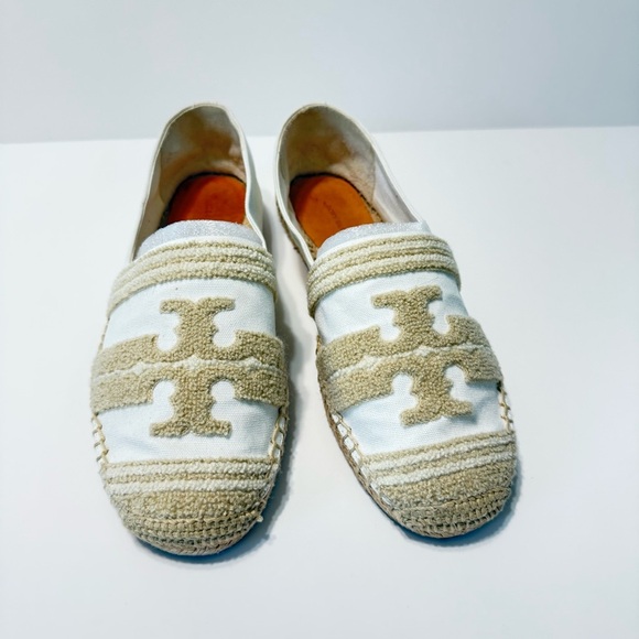 Tory Burch Double T Espadrilles Women Size 10 White Canvas Coastal Summer - Picture 1 of 16